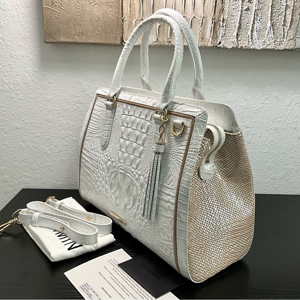 Brahmin Small Finley SEA SALT WHITE COLADA Satchel Shoulder Bag NWT